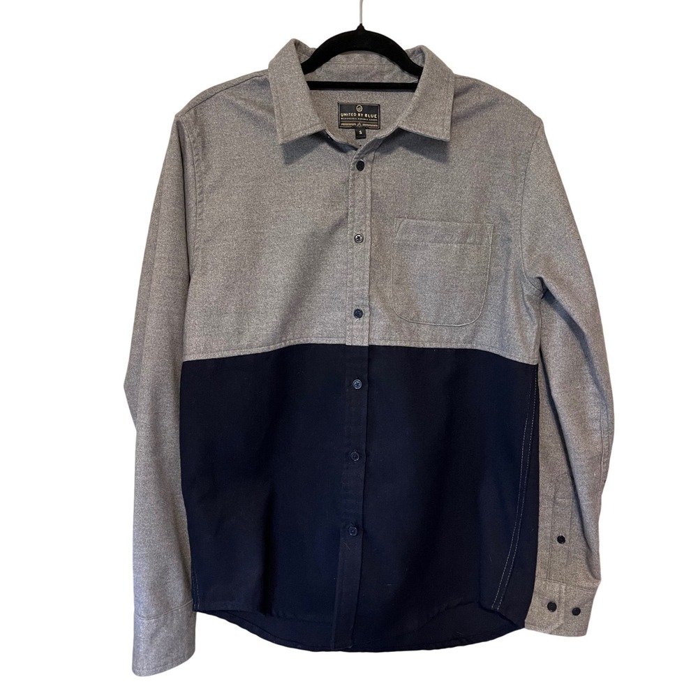 United By Blue Banff Colorblock Wool Shirt Gray Navy Button Down Men's Small